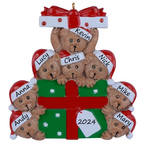 Personalized Bear Family of 8 Christmas Ornament 2026