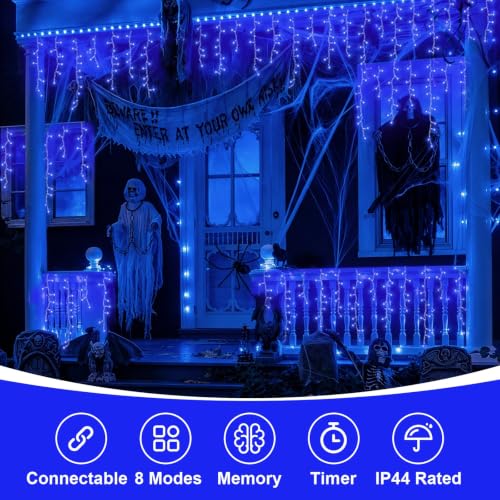 Blue Icicle Lights for Outside (33 Foot)