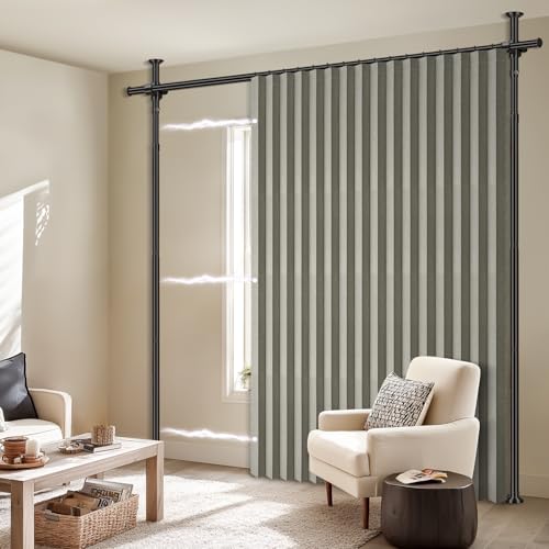 100% Blackout Room Divider Curtains Sets Grey W100 x L96 in 1 Panel No Drill Curtain Rods