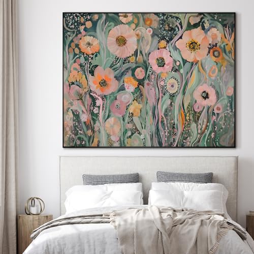 36"x46" Extra Large Framed Wall Art Whimsical Garden Bloom