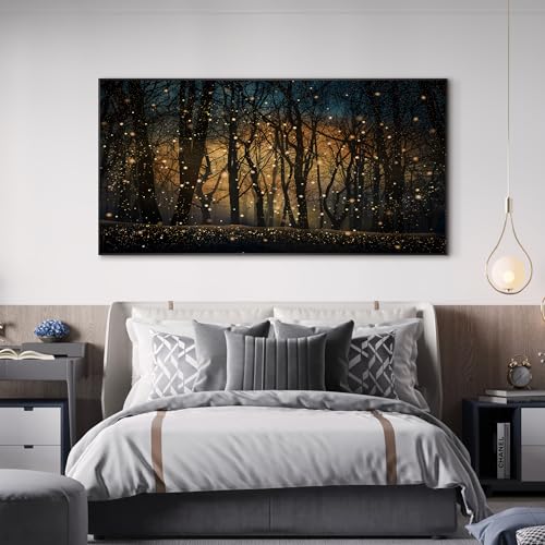 36"x72" Extra Large Framed Wall Art Magical Firefly Night Forest