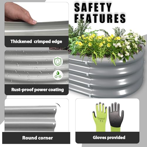 6 Pack 6x3x1FT Galvanized Raised Garden Bed Kit Oval Metal Ground Planter Box Outdoor Bottomless Planter Raised Beds for Vegetables Flowers Herbs Fruits