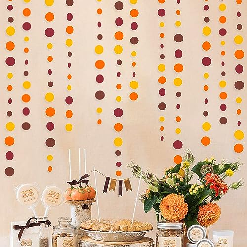 46Ft Fall Party Decorations Polka Dots Garlands Orange Yellow Burgundy Brown Hanging Paper Circle Dots Streamer for Birthday Wedding Shower Fall Autumn Thanksgiving Harvest Party Decor Supplies