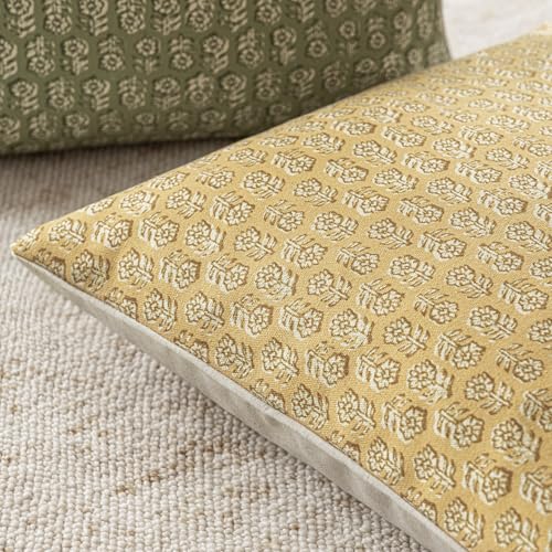 Decorative Floral Print Throw Pillow Covers 22×22 Light Yellow (2 Count)