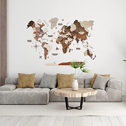 Handmade 3D Wood World Map Wall Art Large Wall Decor Track Your World Travels
