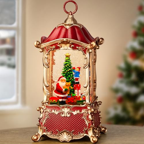 Snow Globes Lantern Home Decor Accent for Child Santa Claus Tree Auto Snowfall Glitter Music Collection with 6H Timer USB