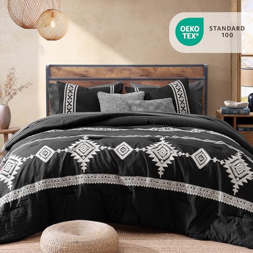 Embroidery Oversized Queen Comforter Set 7 Pieces Bed in a Bag