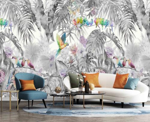 Gray Plant Leaf Peel and Stick Wallpaper for Living Room Bedroom