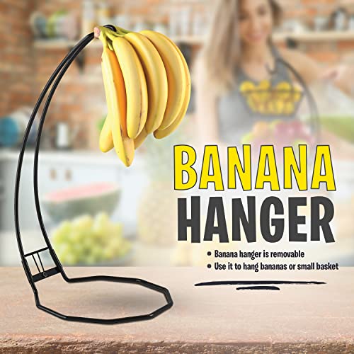 Fruit Basket with Banana Hanger and Fruit Bowl. Kitchen Counter Fruit Bowl with Banana Holder used as Bread