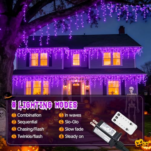 38.8 FT 400 LED Purple Halloween Icicle Lights Outdoor
