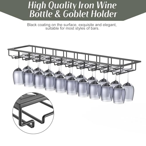10 Row Wine Glass Rack Under Cabinet Large Capacity
