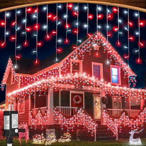 Red and White Christmas Lights Outdoor Icicle Lights for Outside 66ft