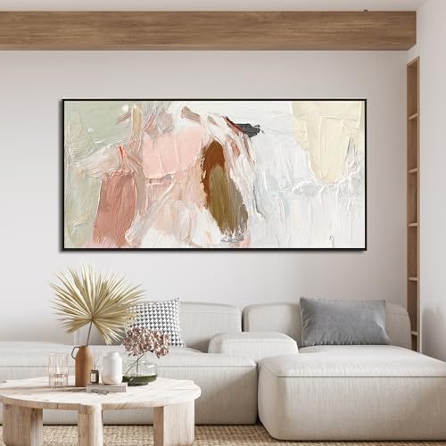 Large Abstract Wall Art Prints Framed Pink and White Wall Art Decor 29"x58"