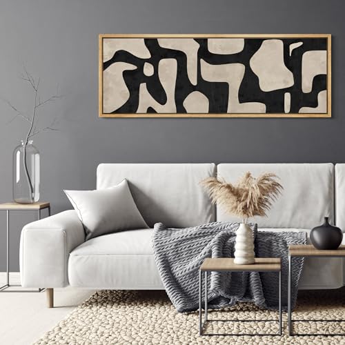 Large Framed Canvas Print Wall Art Abstract Contours Black and White Illustrations Antique Retro Fine Art Illustrations Decorative Colorful for Bedroom