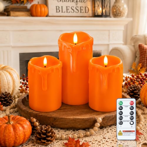 Orange Drip Real Wax Flameless Candles with Remote Timer