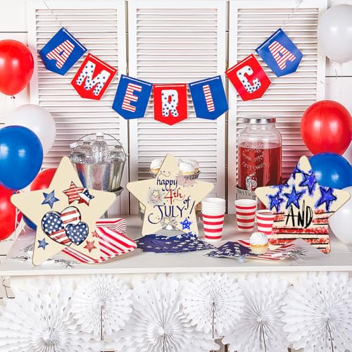 Large Size Wooden Star 4th of July Ornaments to Paint (6 Count)