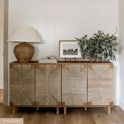 Beacon Accent Natural Sideboard Storage Cabinet TV Stand in Light Wood with Adjustable Interior Shelf and Seagrass Doors