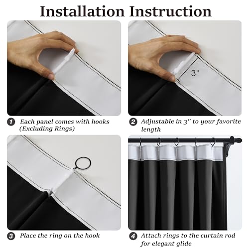 Black Pinch Pleat Blackout Curtains 120 Inches Long for Living Room 2 Panels