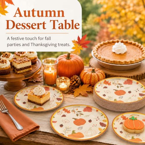 Fall Paper Plates 50 Pack Thanksgiving Day Party Dessert Plates (50 Count)
