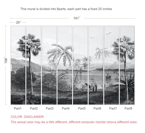 Vintage Black and White Forest Wallpaper Hand Painted Palm Tree Lake Mountain Wall Mural for Bedroom Living Room