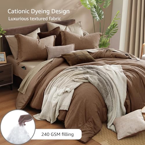 Oversized Queen Comforter Set 7 Pieces Brown Bed in a Bag
