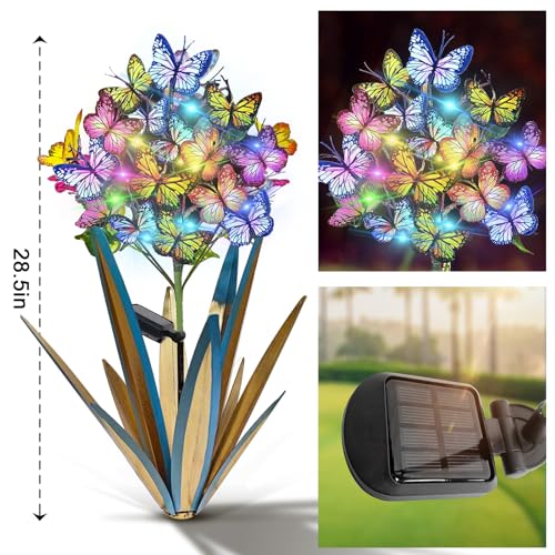 Solar Metal Agave Butterfly Flower Stick Garden Sculpture (3 Count)