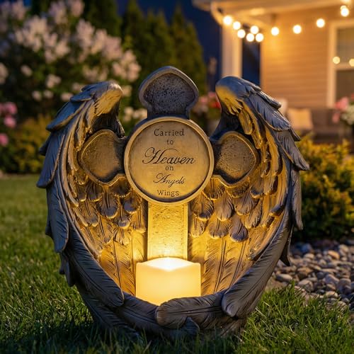 Solar Angel Wings Memorial Statue with LED Candle & Cross