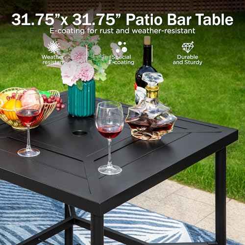 32" x 32" x 38" Bar Height Outdoor Table Square for 4 Metal Black