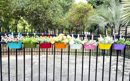 8 Pack 10" Colorful Metal Bacony Railing Planter for Outdoor Planters (8 Count)