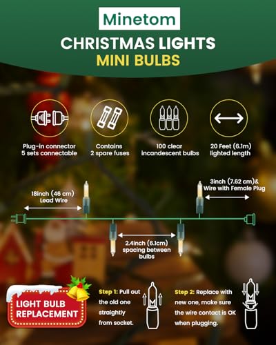 Clear Christmas String Lights 100 Count 20 Feet Incandescent Bulb