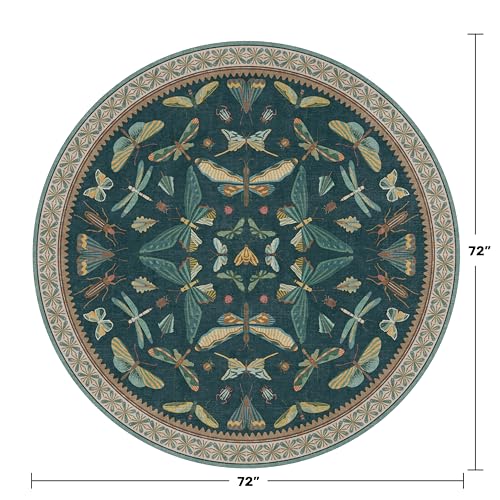 Washable Teal Round Rug 6ft (28.27 Sq Ft)