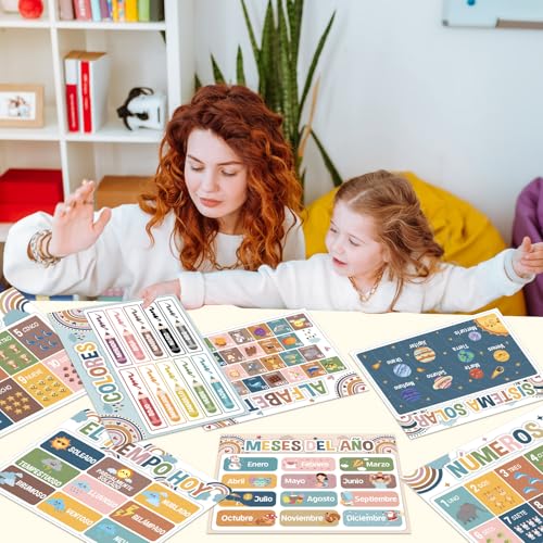 Spanish Educational Placemats Set of 6 Kid Plastic Table Mat 17×13×0.04in (6 Count)