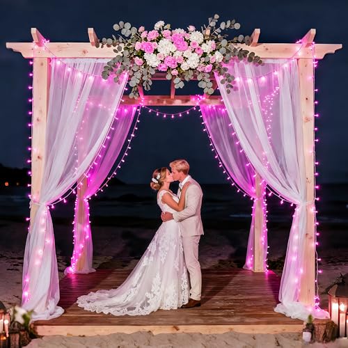33ft 100 LED Pink Battery Operated Lights with 8 Modes Remote (100 Count)
