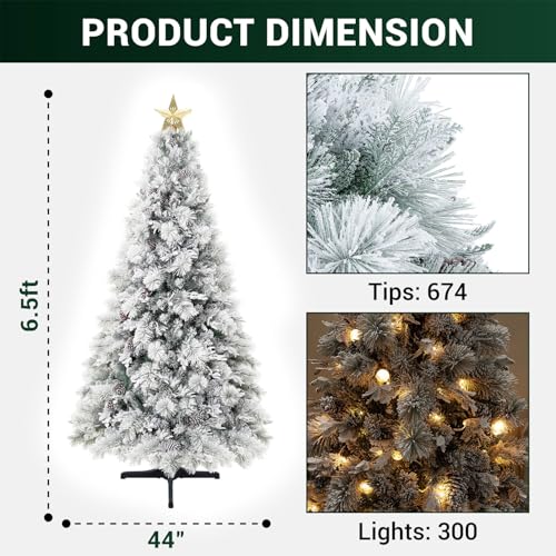 Darla 6.5ft Snow Flocked Rotating Christmas Tree with Star Projector