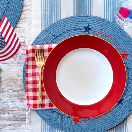 4Pcs Round Patriotic Placemats Stars Embroidered Place Mats 4th of July Dinner Table Mats for Independence Day 250th Anniversary Home Birthday Party Decor (4 Count)