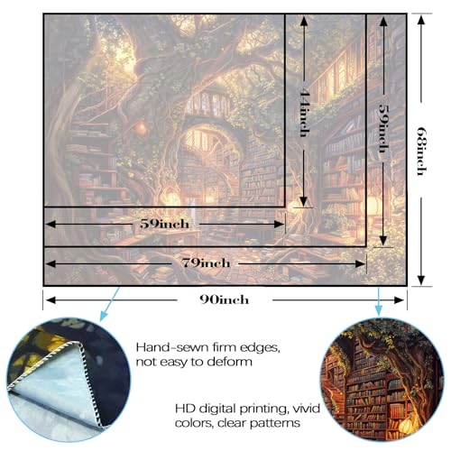Forest Library Tapestry Tree Bookshelf Tapestries Wall Hanging Vintage Fantasy Fairy Treehouse Book Large Tapestry for Bedroom Living Room Dorm Classroom 60 x 44 inch