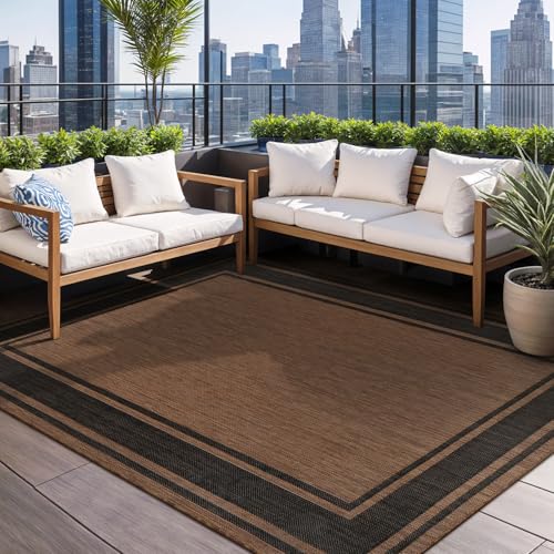 Outdoor Rug 8x10 Modern Bordered Area Rugs for Indoor and Outdoor Patio Deck Porch Garden Waterproof Weather Sun Resistant Washable Outside Carpet (80 Sq Ft)