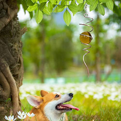 Gazing Ball Spiral Wind Spinner Tail Sun Catcher 11inch Tail and 2 inch Glass Orb.Decorative Wind Spinner Stabilizer Indoor Outdoor Garden Decoration