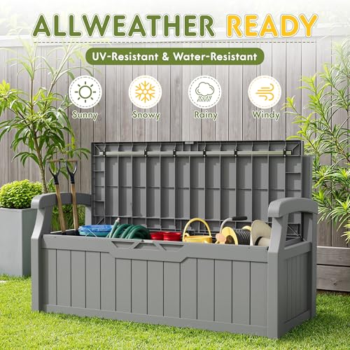 80 Gallon Storage Bench Outdoor Deck Box with Armrest (705.6 Ounce)