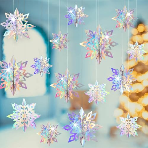 Christmas Hanging Snowflakes for Winter Wonderland Frozen Party Decorations (15 Count)