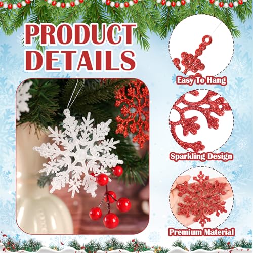 36pcs White Silver and Red Christmas Snowflake Ornaments (36 Count)