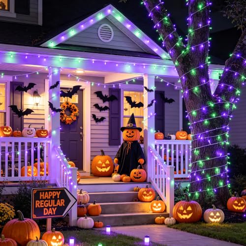 200 LED Purple Green Halloween Lights Indoor Outdoor (66 Foot)