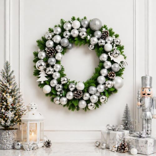 24ct Silver Christmas Ornaments for Tree Decorations (24 Count)