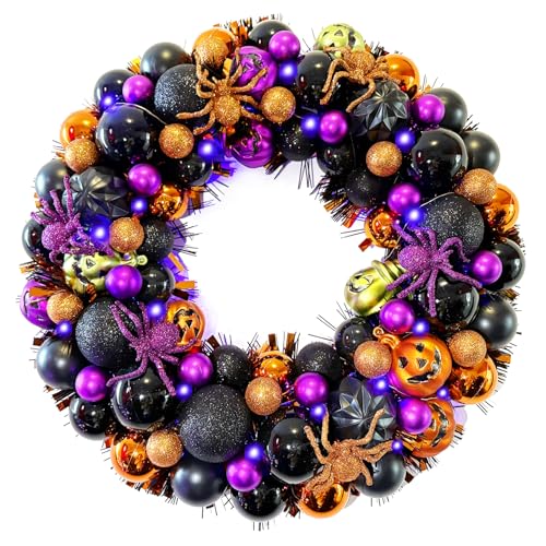 17 Inch Halloween Ball Wreath for Front Door with Lights