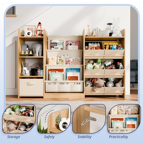 Kids Bookshelf and Toy Storage with 7 Removable Bins