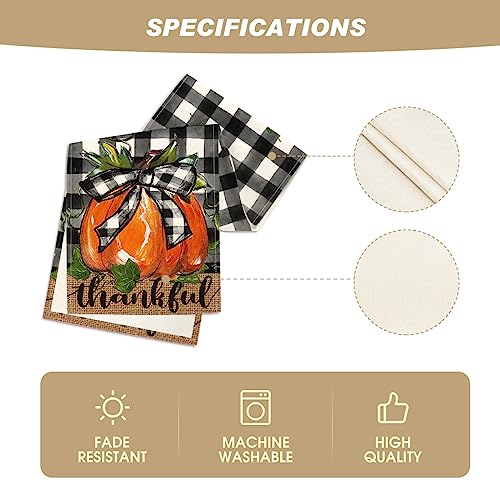 Buffalo Plaid Bowknot Pumpkin Thankful Fall Table Runner