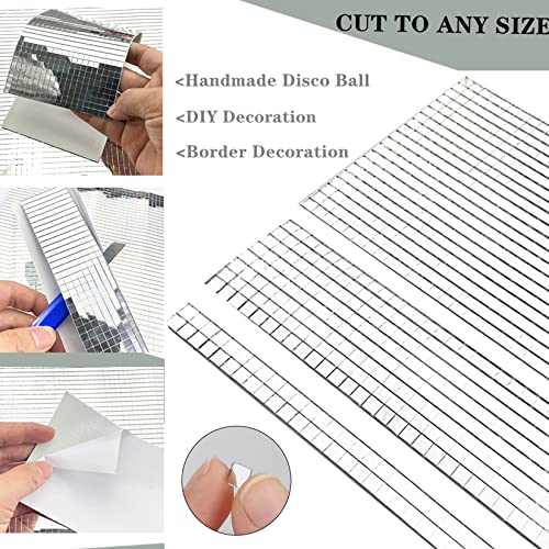 REDODEDO Real Glass Silver Mirrors Mosaic Tiles Sticker for Craft Square Glass Tiles Self Adhesive