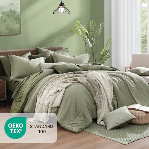 Twin XL Comforter Set Sage Green Bed in a Bag 5 Pieces for Dorm