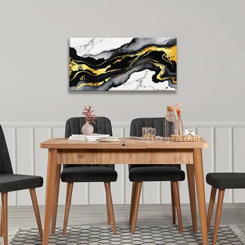 Black And Gold Abstract Wall Art Small Size Home Wall Decor 20"X40"