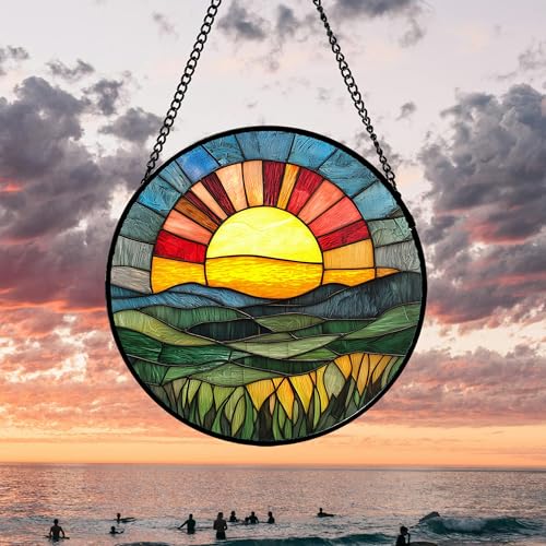 Sunset Gradient Stained Glass Window Hanging Suncatche Gift for Women 9.8"